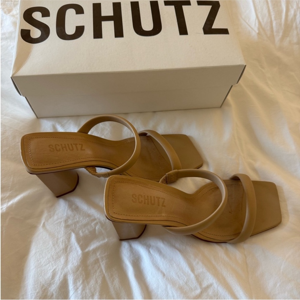 SCHUTZ Tan Block Heel Sandals